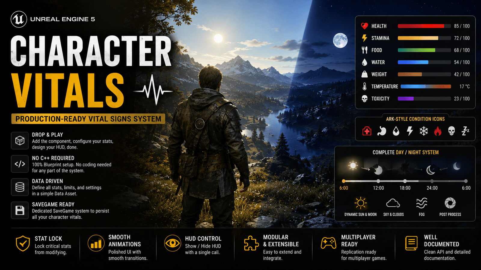 Character Vitals — UE5 Vital-Signs & Day/Night Plugin